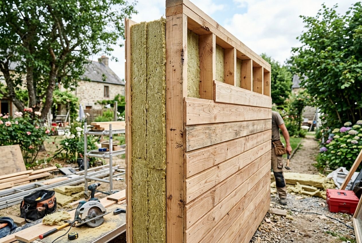 Façade d'une maison isolée par l'extérieur avec un bardage en bois