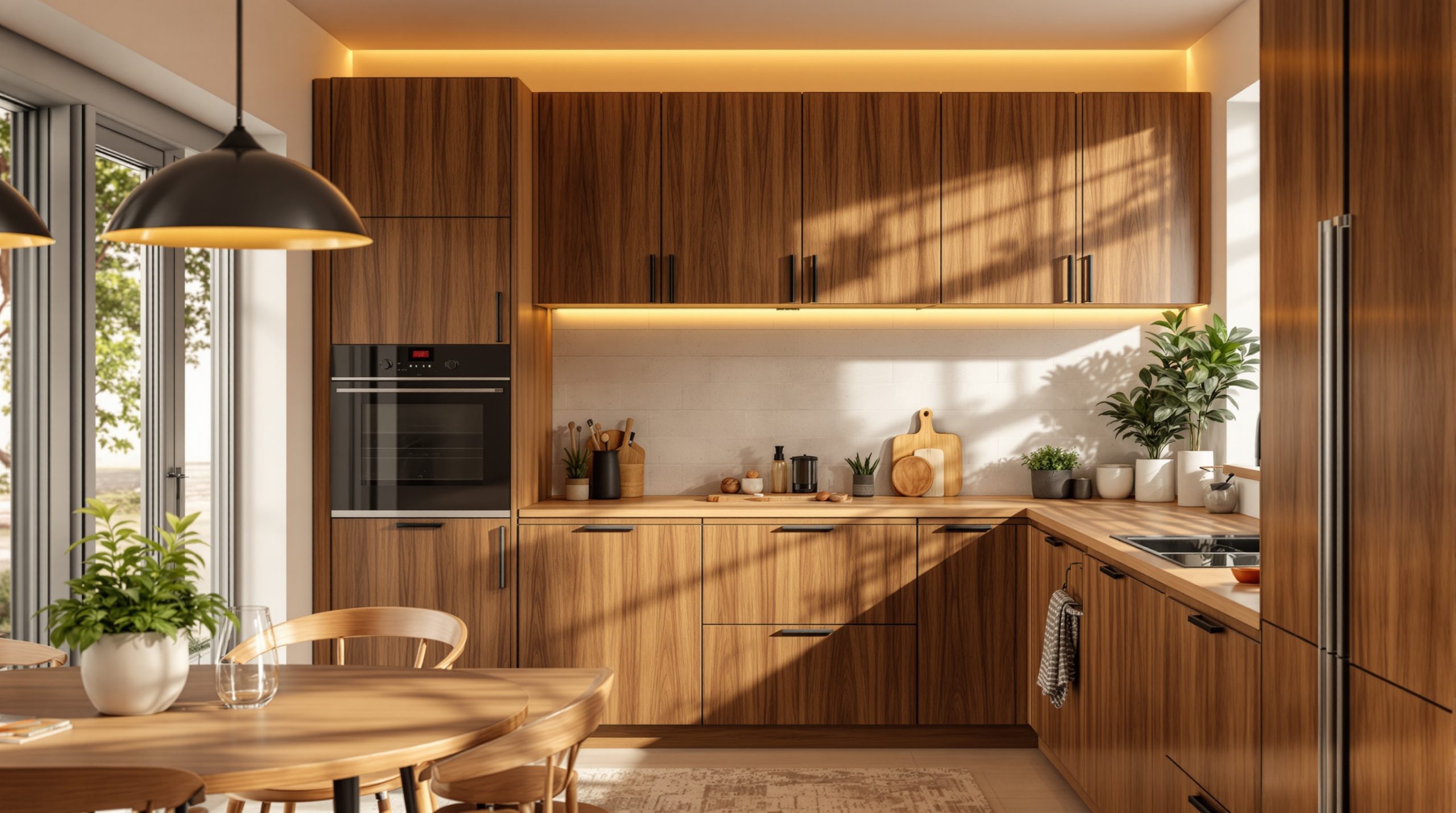 Mur couleur caramel dans un salon meublé en bois acajou