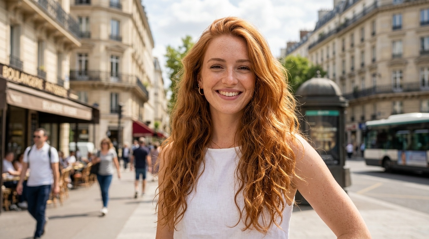 Cheveux colorés en roux foncé avec des reflets cuivrés profonds
