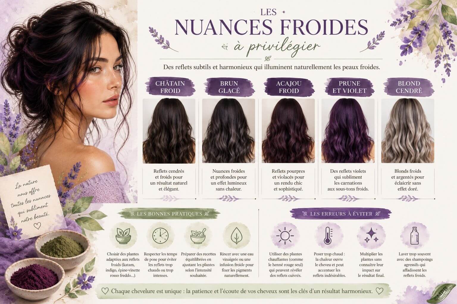 Cheveux brillants avec une coloration ton sur ton naturelle