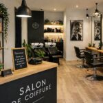 Intérieur lumineux d'un salon de coiffure avec fauteuils et miroirs