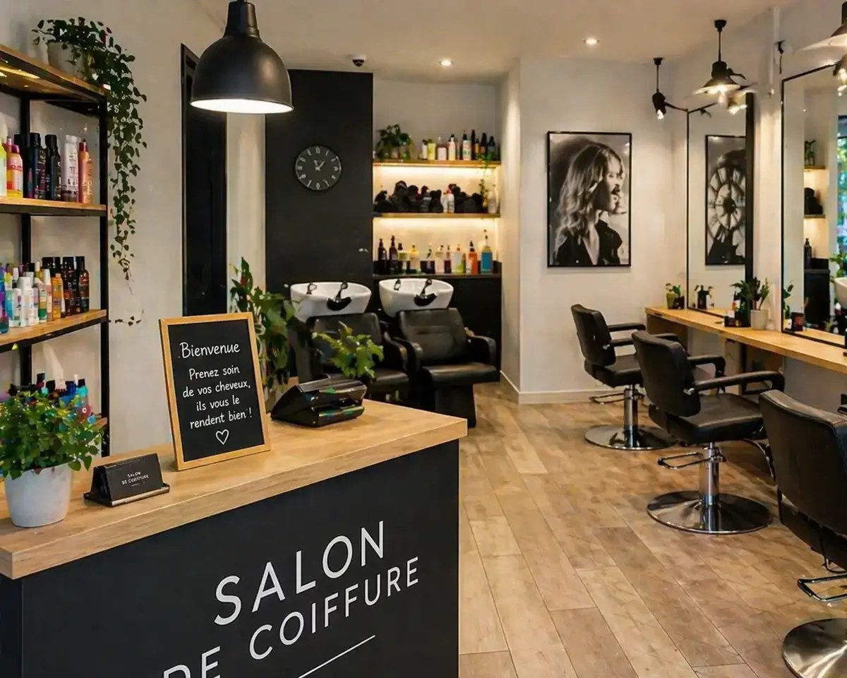 Intérieur lumineux d'un salon de coiffure avec fauteuils et miroirs