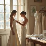 Couturière réalisant un ourlet de pantalon à la machine dans un atelier de retouches express